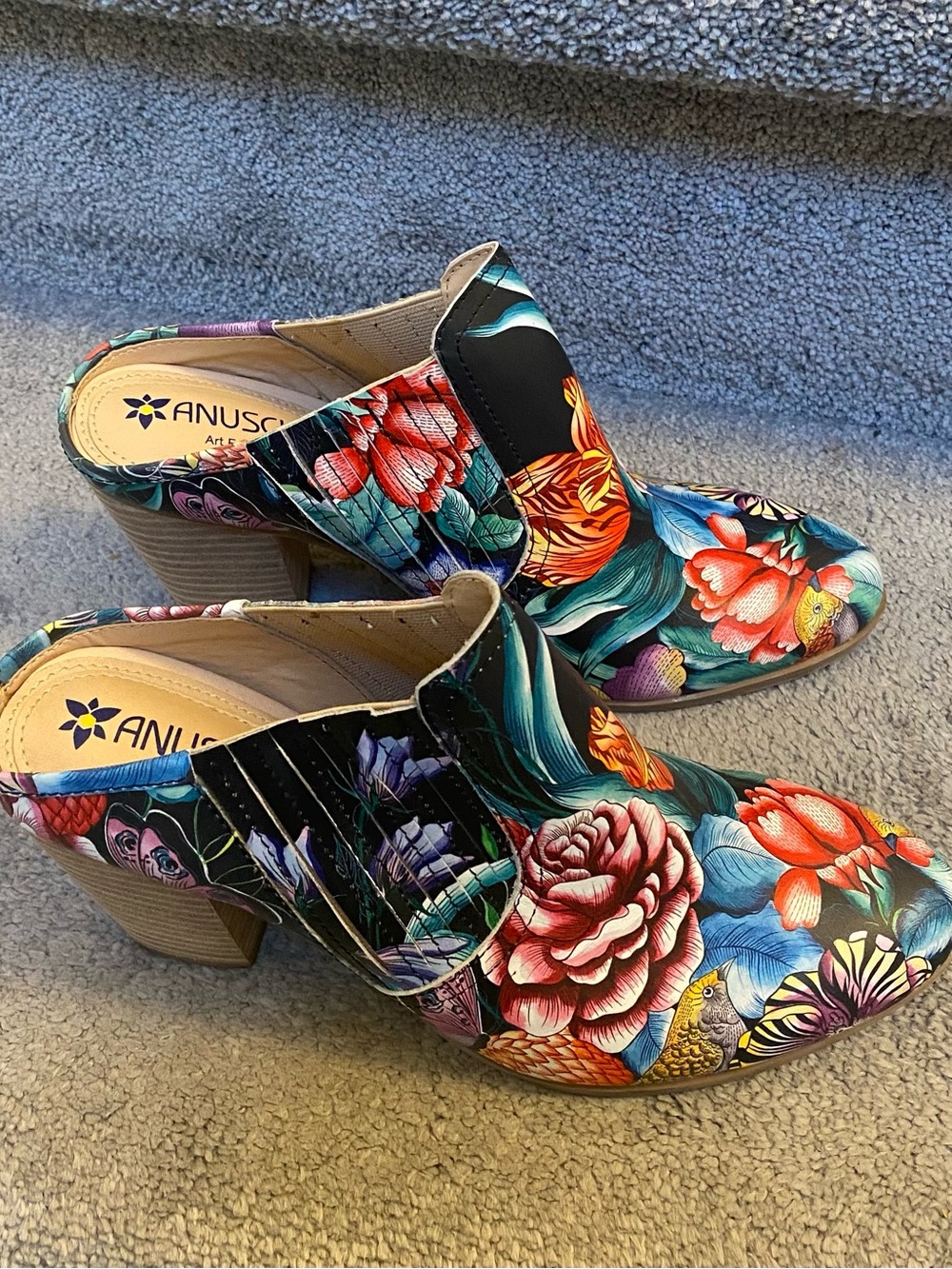 Floral Leather Slip-On High Heel Boot— Multi Color